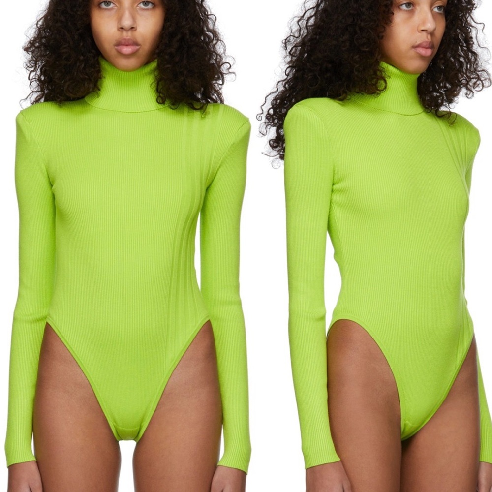 Adidas Ivy Park Womens Long Sleeve Turtleneck Green Bodysuit Body Suit Sz Medium